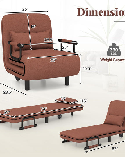 Giantex Convertible Sofa Bed, 3-in-1 Folding Sleeper Chair with 5-Position Adjustable Backrest