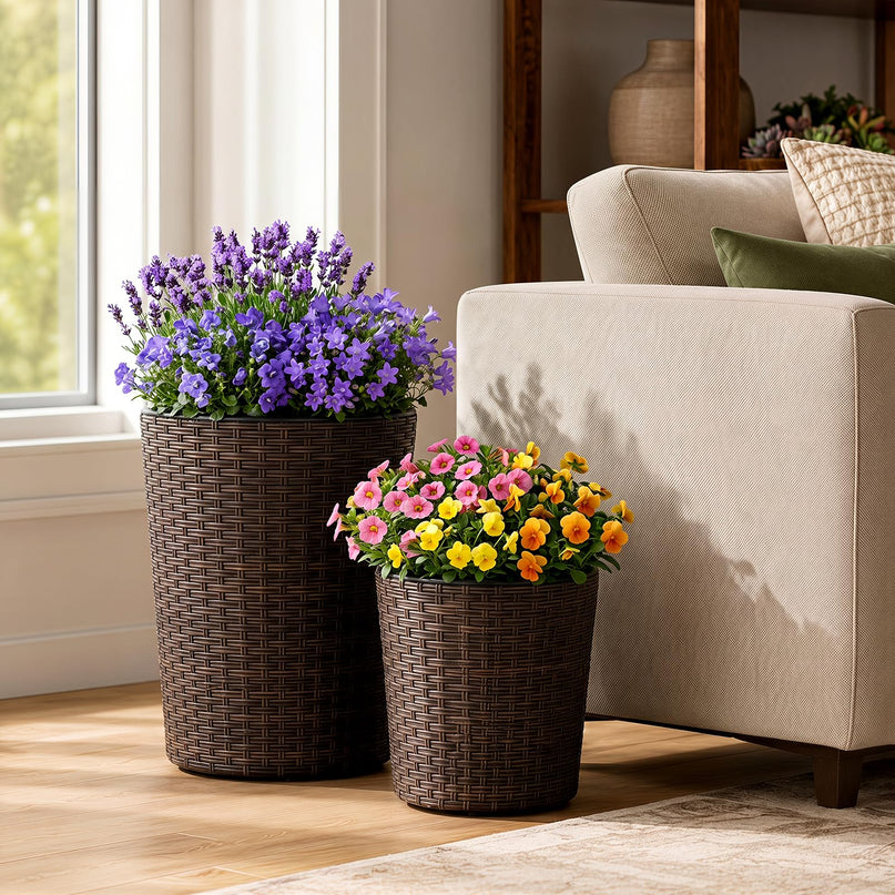 Giantex Set of 3 Plastic Planters with Drainage Holes and Saucers