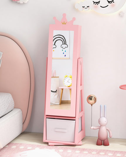 CHARMAID 360° Swivel Kids Jewelry Cabinet, 47" Full Length Mirror with Jewelry Storage