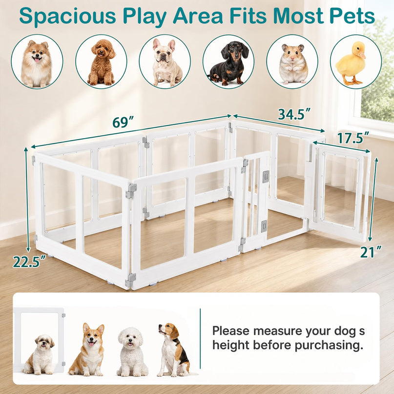 GIANTEX Clear Dog Playpen 6/8 Panel Puppy Playpen with Lockable Door
