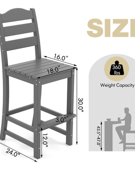 Giantex Outdoor HDPE Bar Stool, Patio Tall Bar Chair with Backrest and Footrest, 30 Inches Counter Height Barstools