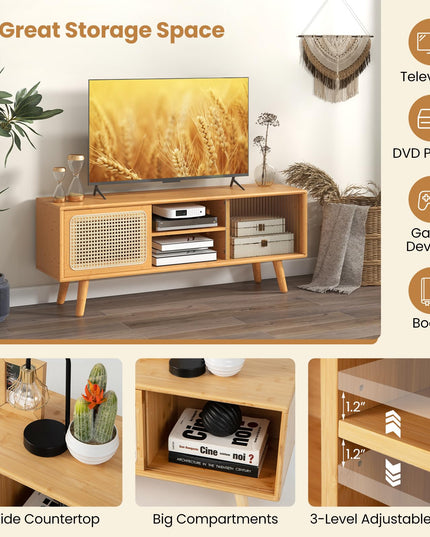 Giantex TV Stand for Living Room TVs up to 55”- Bamboo Entertainment Center