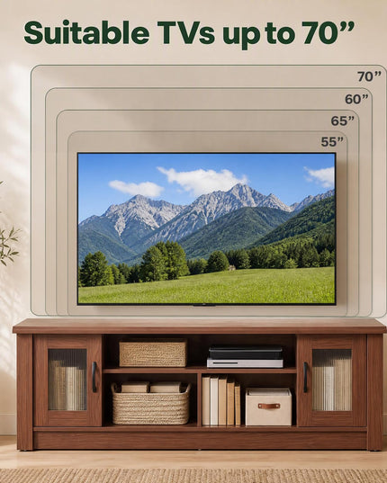 GIANTEX 63" Wooden Farmhouse TV Stand with 2 Fluted Doors