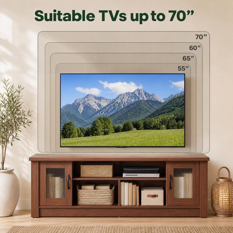 GIANTEX 63" Wooden Farmhouse TV Stand with 2 Fluted Doors