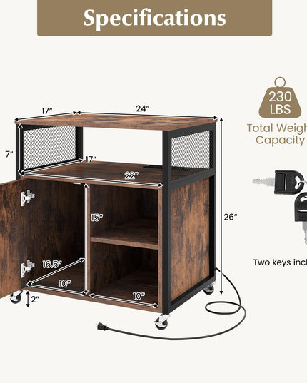 Giantex File Cabinet, Lateral Filing Cabinet with Lock, Wheels, Charging Station, Cable Hole, Lockable Side Cabinet