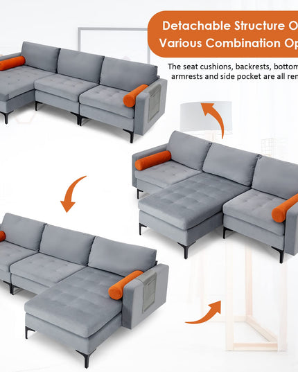 Giantex 97" Large Couch, 3 Seat Sectional Sofa Set, L-Shaped Modular Sleeper with Chaise Lounge & USB Port & Socket