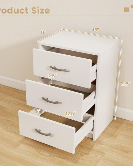 Giantex Nightstand with 3 Drawers, Modern Night Stand with Storage Drawers, White