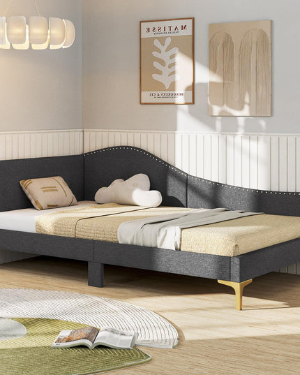Giantex Upholstered Daybed, Rivet-Tufted Platform Bed with Headboard