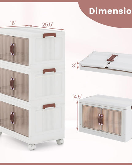Giantex 3-tier Collapsible Storage Bins with Wheels and Lid