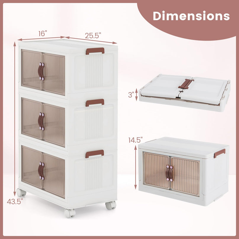 Giantex 3-tier Collapsible Storage Bins with Wheels and Lid