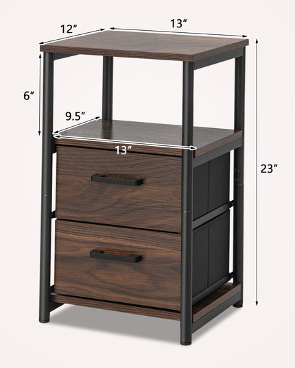 Giantex Nightstand, Bedside Table with 2 Fabric Drawers & Open Wood Shelf Storage