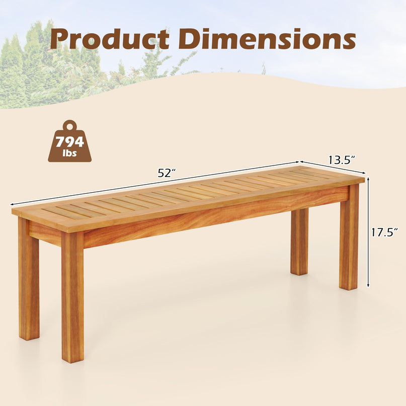 Giantex Acacia Wood Outdoor Bench with Slatted Seat and Solid Wood Legs