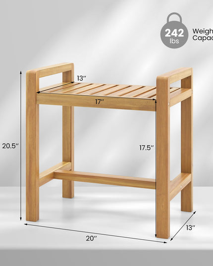 Giantex Teak Wood Shower Bench - 20" Waterproof Shower Stool with Handles and Slatted Seat for Inside Shower