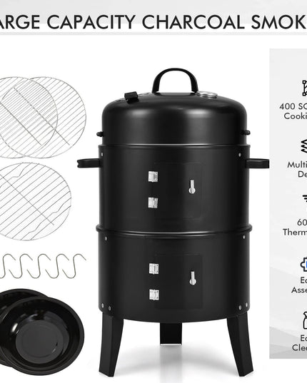 Giantex 3-in-1 Outdoor Smoker Grill with Smoker Combo