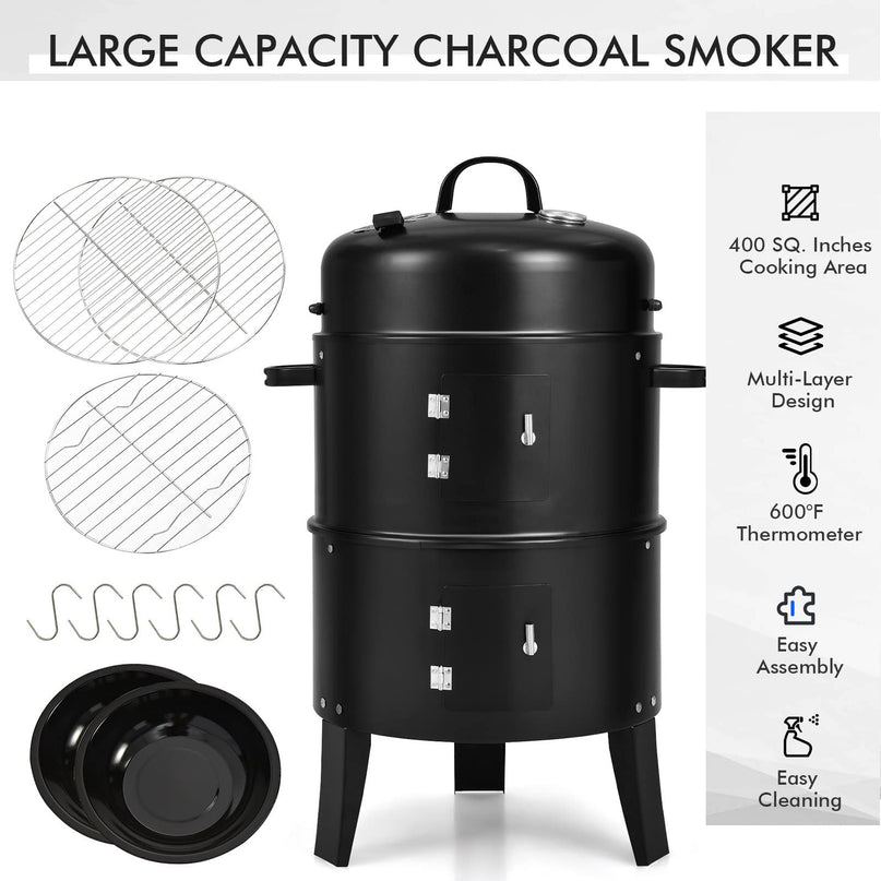 Giantex 3-in-1 Outdoor Smoker Grill with Smoker Combo