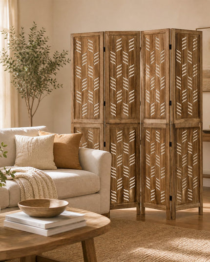 GIANTEX 4/6 Panel Folding Room Divider Wood Privacy Screen with Wave Cutout