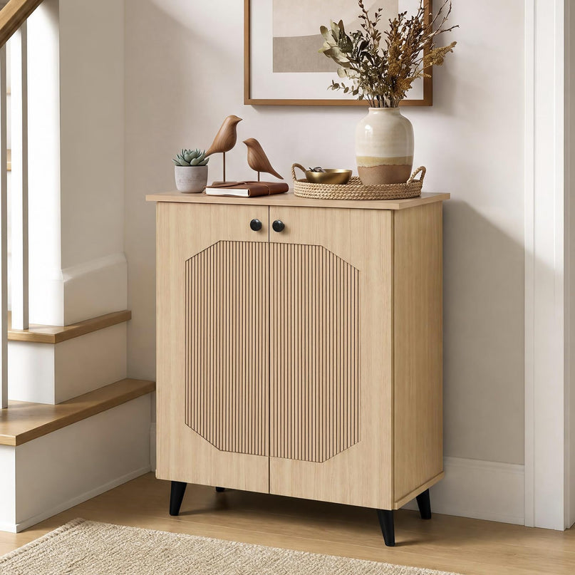 GIANTEX Geometric Shoe Cabinet with 2 Doors
