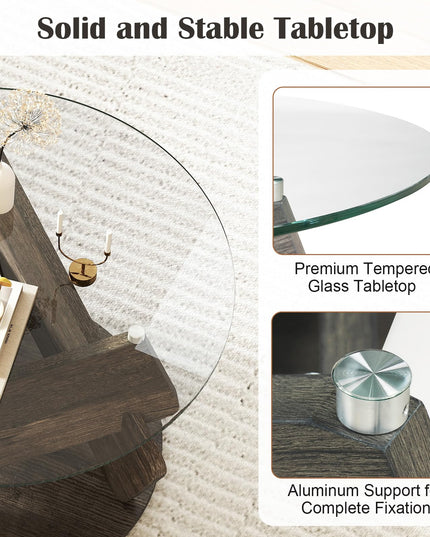 Giantex 32 Inch Modern Center Table with Clear Tempered Glass Top & Solid Wood Legs