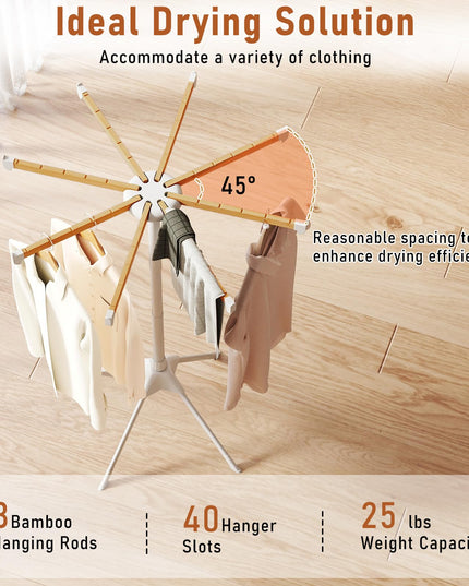 Giantex Foldable Laundry Drying Rack with 8 Bamboo Hanging Rods & 40 Hanger Slots