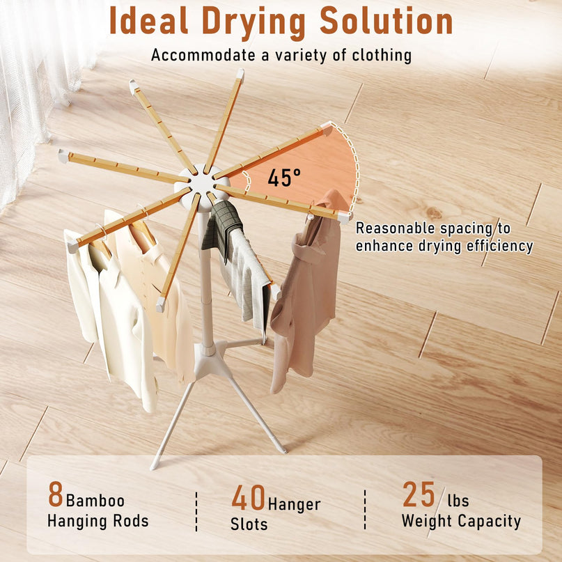 Giantex Foldable Laundry Drying Rack with 8 Bamboo Hanging Rods & 40 Hanger Slots