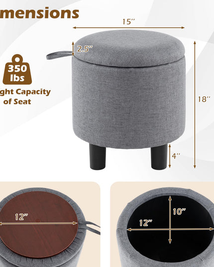 Giantex Round Ottoman with Storage Linen Fabric Upholstered