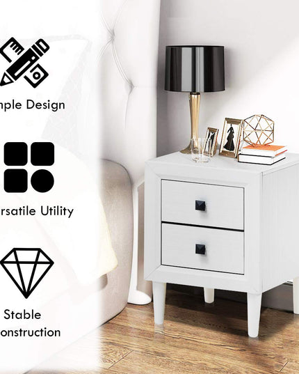 Nightstand Wooden W/Two Storage Drawers and Handles