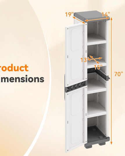 Giantex 70” Tall Slim Storage Cabinet with Single Door(Tall-14"x19"x70")