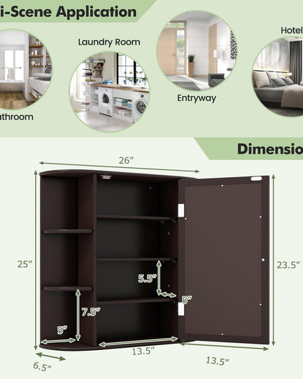 Giantex Medicine Cabinet, Mirror Bathroom Cabinet with Single Door, 3 Adjustable Shelves, Storage Cabinet for Hallway, Living Room