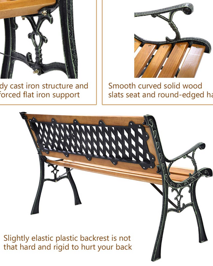 Giantex 50'' Patio Bench, Outdoor Furniture Cast Iron Hardwood Frame Porch Loveseat