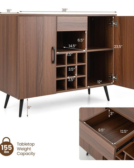 Giantex Bar Cabinet with Storage, Farmhouse Wood Buffet Sideboard, 9-Bottle Wine Rack, Drawer
