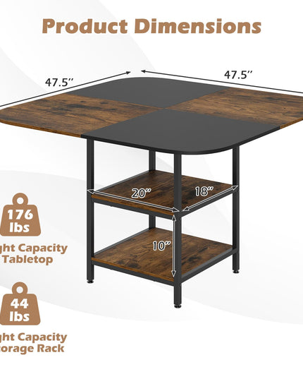 Table à manger carrée Giantex de 120,6 cm pour 4 personnes avec étagère de rangement à 2 niveaux