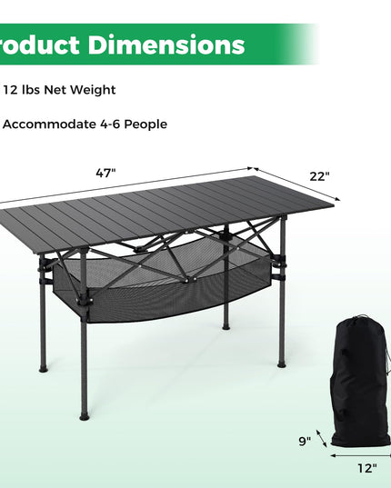 Giantex Folding Camping Table w/Aluminum Roll-up Tabletop & Mesh Basket