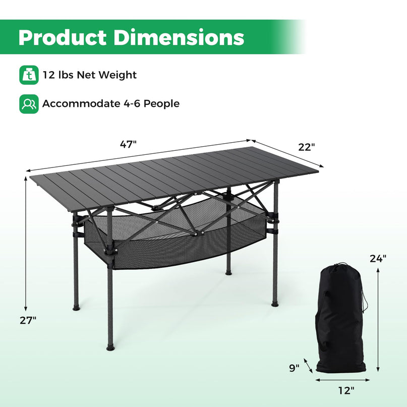 Giantex Folding Camping Table w/Aluminum Roll-up Tabletop & Mesh Basket