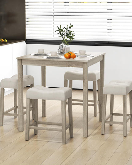 Giantex Dining Table Set for 4, 5-Piece Bar Table Set with 35”x35 Square Table, 18”x11 Padded Stools
