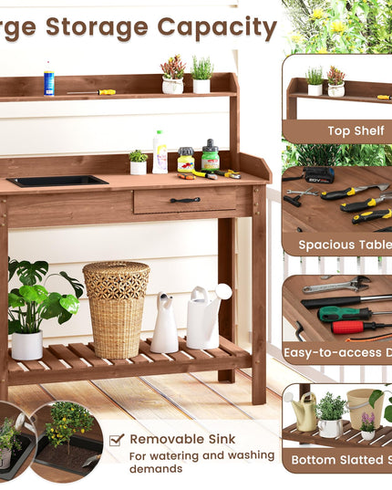 Giantex Wood Potting Bench Table