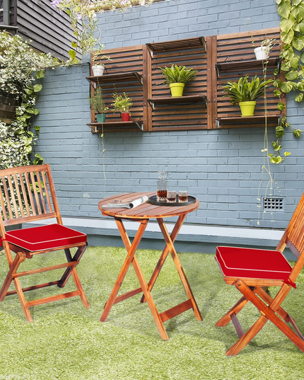 Giantex 3Pcs Patio Bistro Set, Wood Folding Table Set