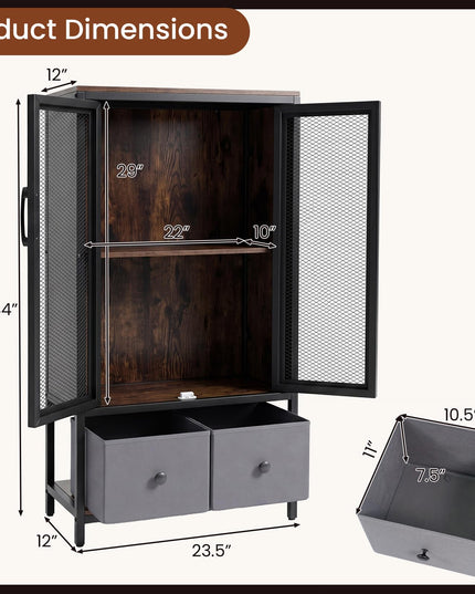 Giantex Industrial Coffee Bar Cabinet with Adjustable Shelves & 2 Removable Cloth Drawers