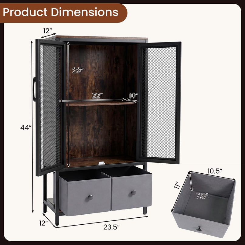 Giantex Industrial Coffee Bar Cabinet with Adjustable Shelves & 2 Removable Cloth Drawers