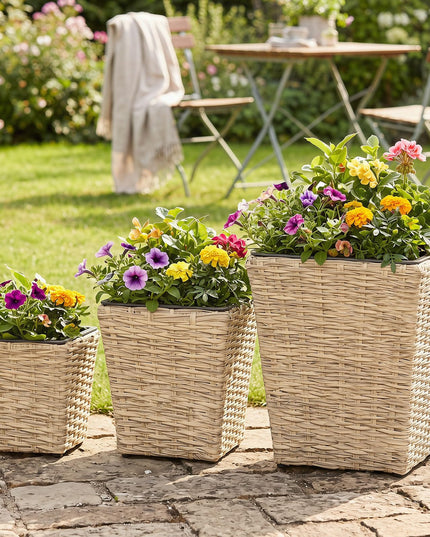 Giantex 3-Piece Rattan Planter Box Kit for Indoor & Outdoor Plants
