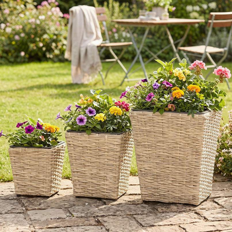 Giantex 3-Piece Rattan Planter Box Kit for Indoor & Outdoor Plants