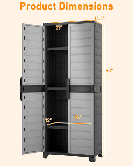 Giantex 68" Lockable Storage Cabinet | PP Garage Storage Shed with Doors & 3 Adjustable Shelves
