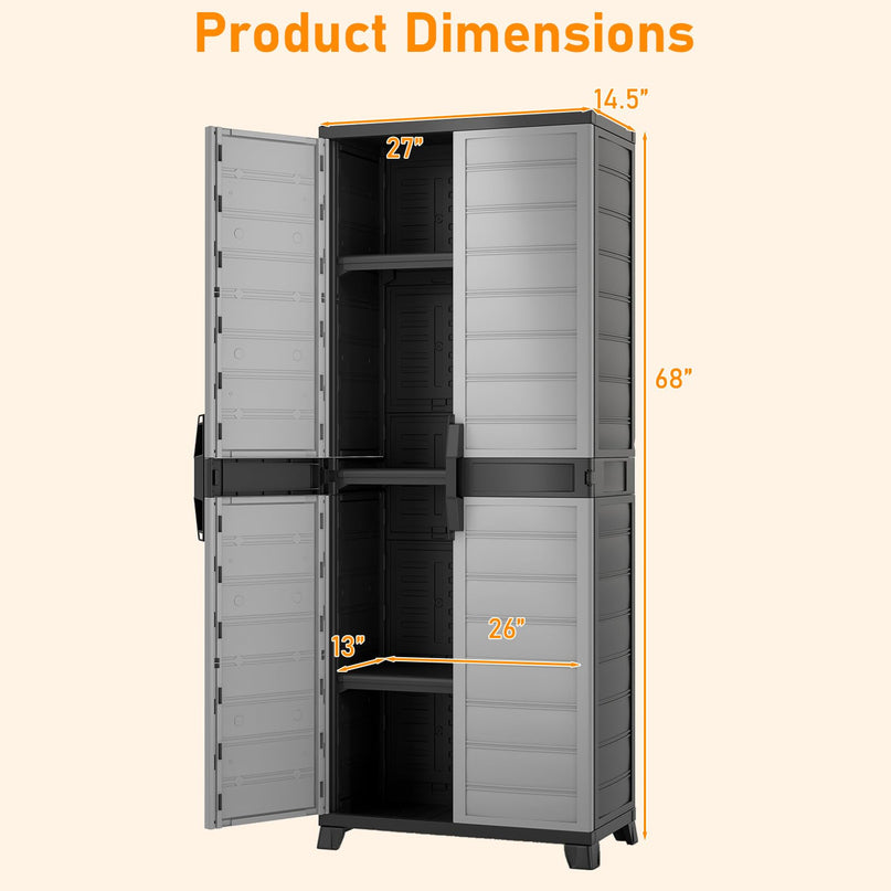 Giantex 68" Lockable Storage Cabinet | PP Garage Storage Shed with Doors & 3 Adjustable Shelves
