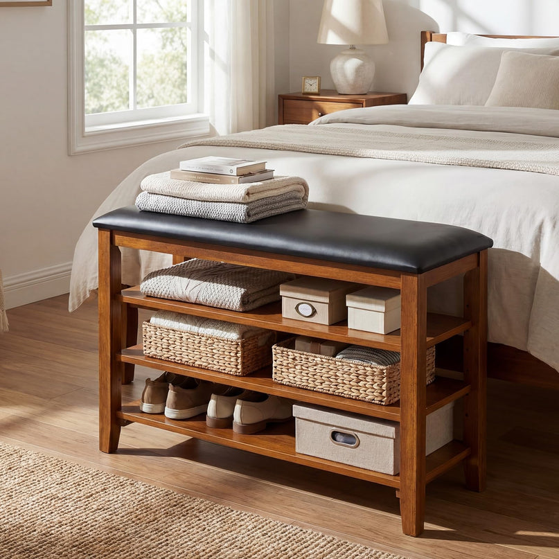 Giantex 4-Tier Shoe Rack Bench with Adjustable Shelves