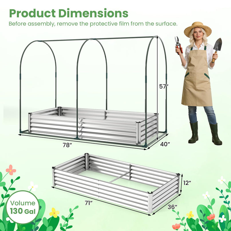 Giantex 6x3x1 FT Outdoor Galvanized Raised Garden Bed with Greenhouse Cover