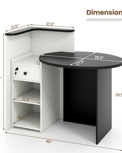 Giantex Reception Desk, Front Counter Desk with Lockable Drawer, Checkout Table with Round Tabletop