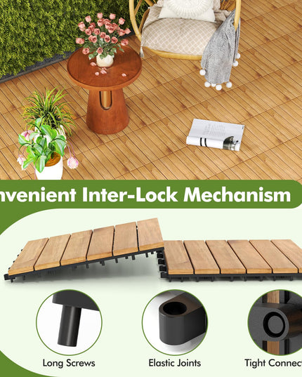 Giantex 30 PCS Acacia Wood Interlocking Patio Deck Tiles