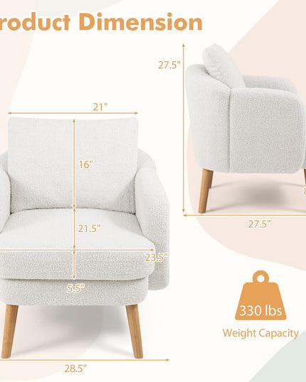Giantex Sherpa Accent Chair, Modern Upholstered Single Sofa Chair with Back Pillow & Solid Rubber Wood Legs