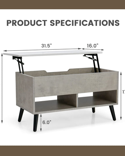 Giantex Lift Top Coffee Table, Modern Cocktail Table w/Hidden Compartment & 2 Open Shelves