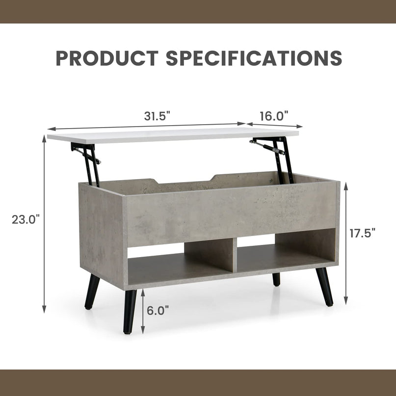 Giantex Lift Top Coffee Table, Modern Cocktail Table w/Hidden Compartment & 2 Open Shelves