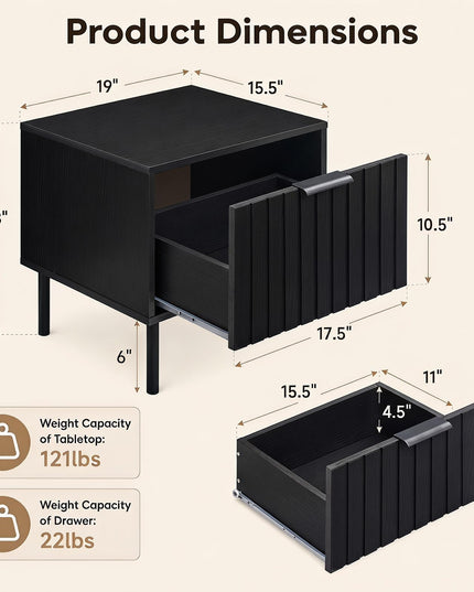 GIANTEX Black Modern Nightstand w/Vertical-Striped Storage Drawer